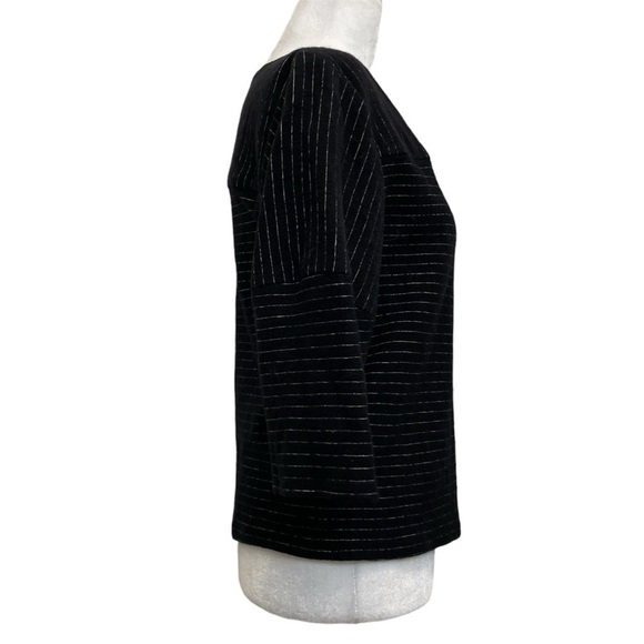 Alice & Olivia Winston Black Pinstripe Half Sleeve Sweater Top - Picture 5 of 11